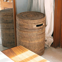 Wasmand met deksel rotan Ø 40 cm bruin