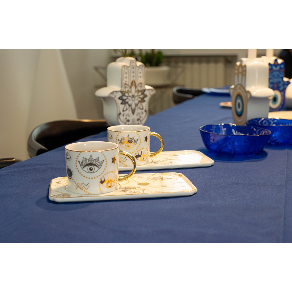 Koffiekopjes set van 2 goud 250 ml keramiek