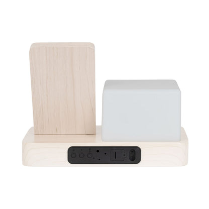 Wekker hout wit met nachtlampje en telefoonoplader