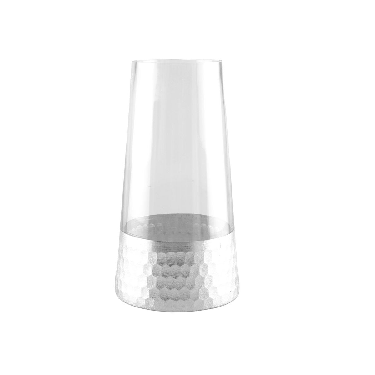 Transparante en zilveren conische vaas H22cm