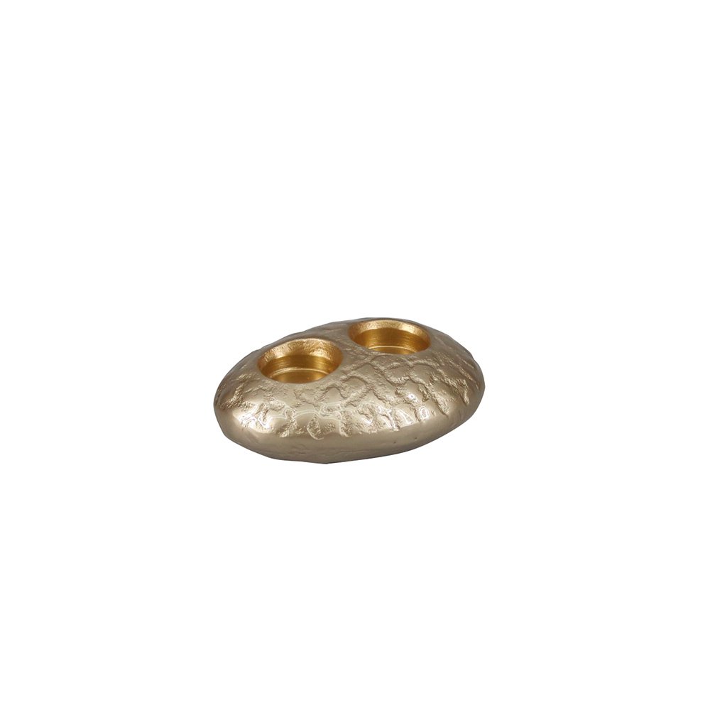Kaarslichter dubbel aluminium 15x11x5.5 cm beige