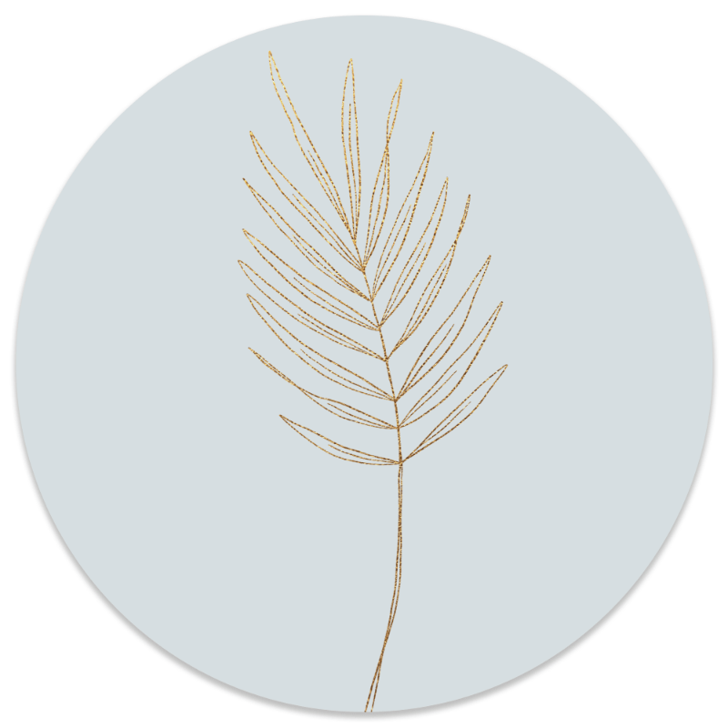 Muurcirkel leaf blue gold 60 cm Dibond