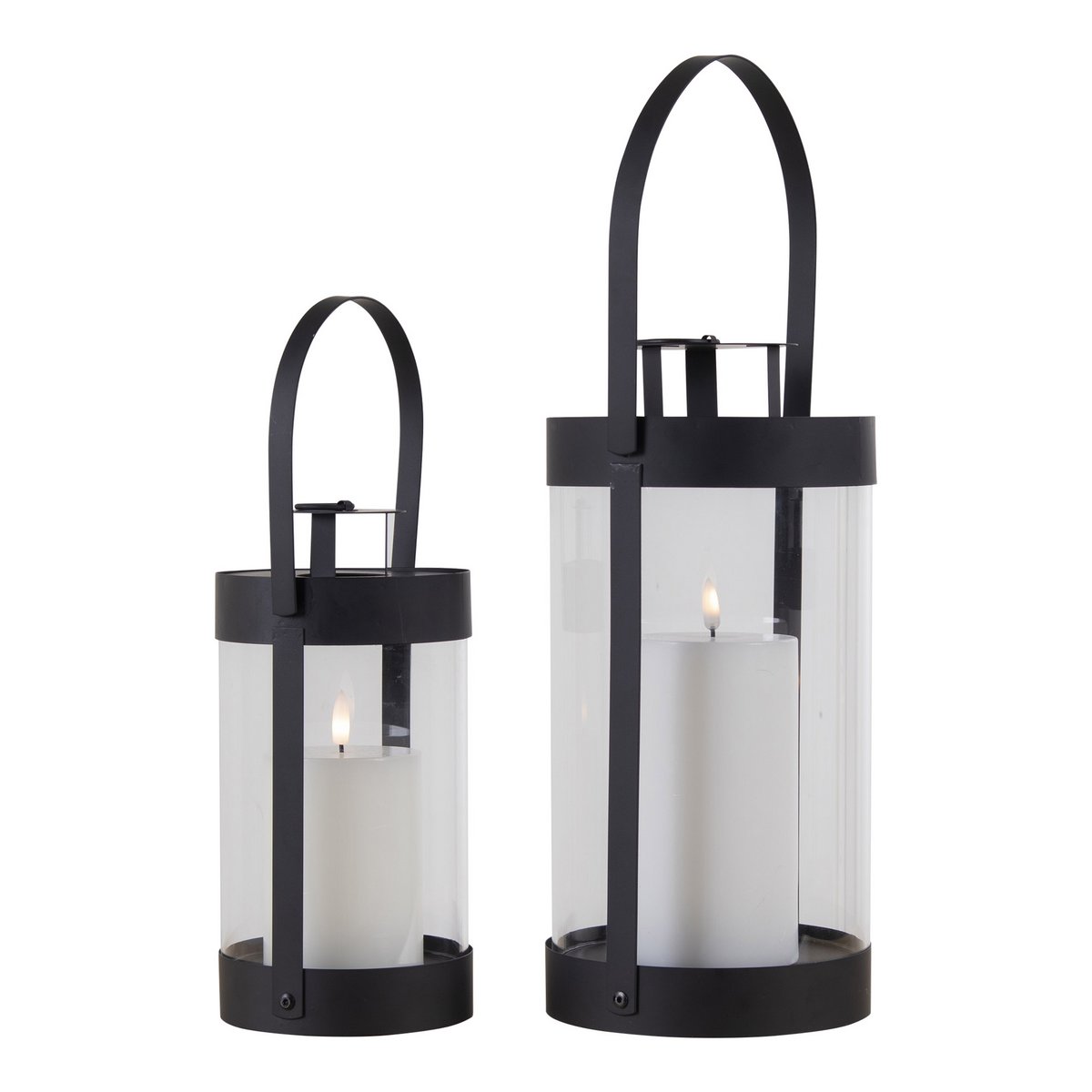 Lantaarns set van 2 zwart staal glas Ø12x24 cm Ø15x32 cm