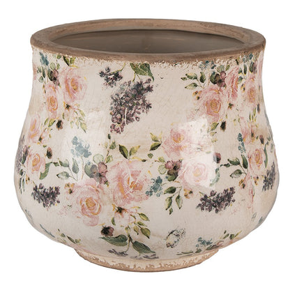 Bloempot Ø 22x18 cm Beige Roze Keramiek Bloemen Bloempot Binnen