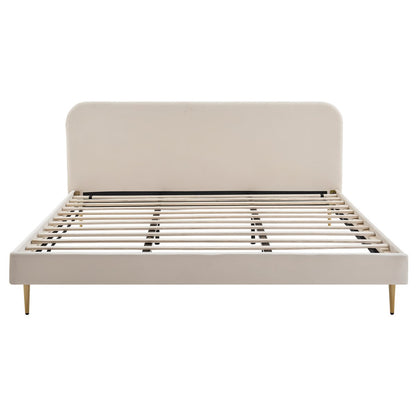Bed 180x200 cm beige fluweel