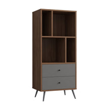 Boekenkast Walnoot Grijs Met Zwarte Poten En Lades Ruime