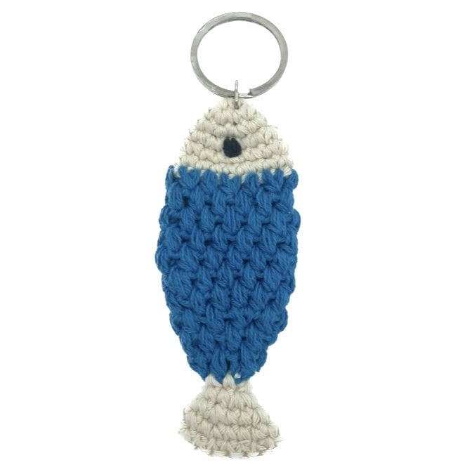 Sleutelhanger vis blauw organisch katoen 11x4 cm