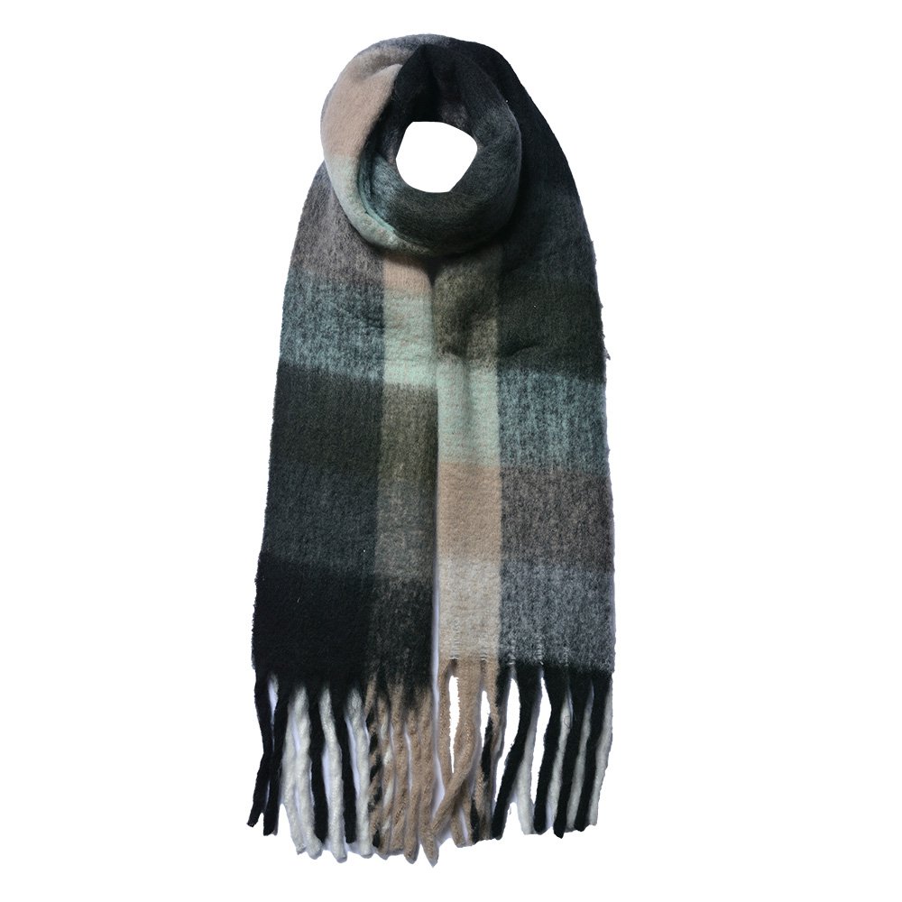 Sjaal 36x210 cm grijs beige ruit