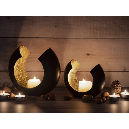 Kaarsenhouder set 2 stuks zwart goud 21x17x11 cm