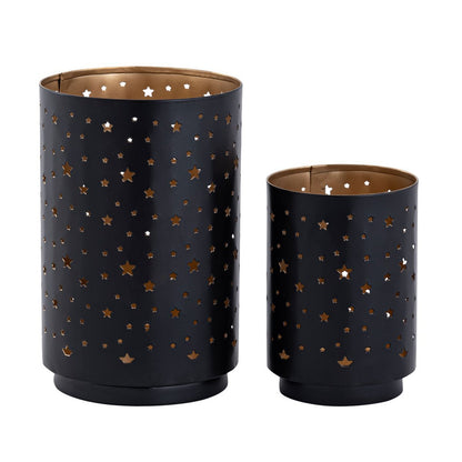 Kandelaars set 2 stuks Ø8x12cm en Ø11x16cm zwart goud