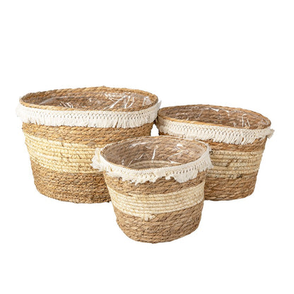 Opbergmand set van 3 bruin stro