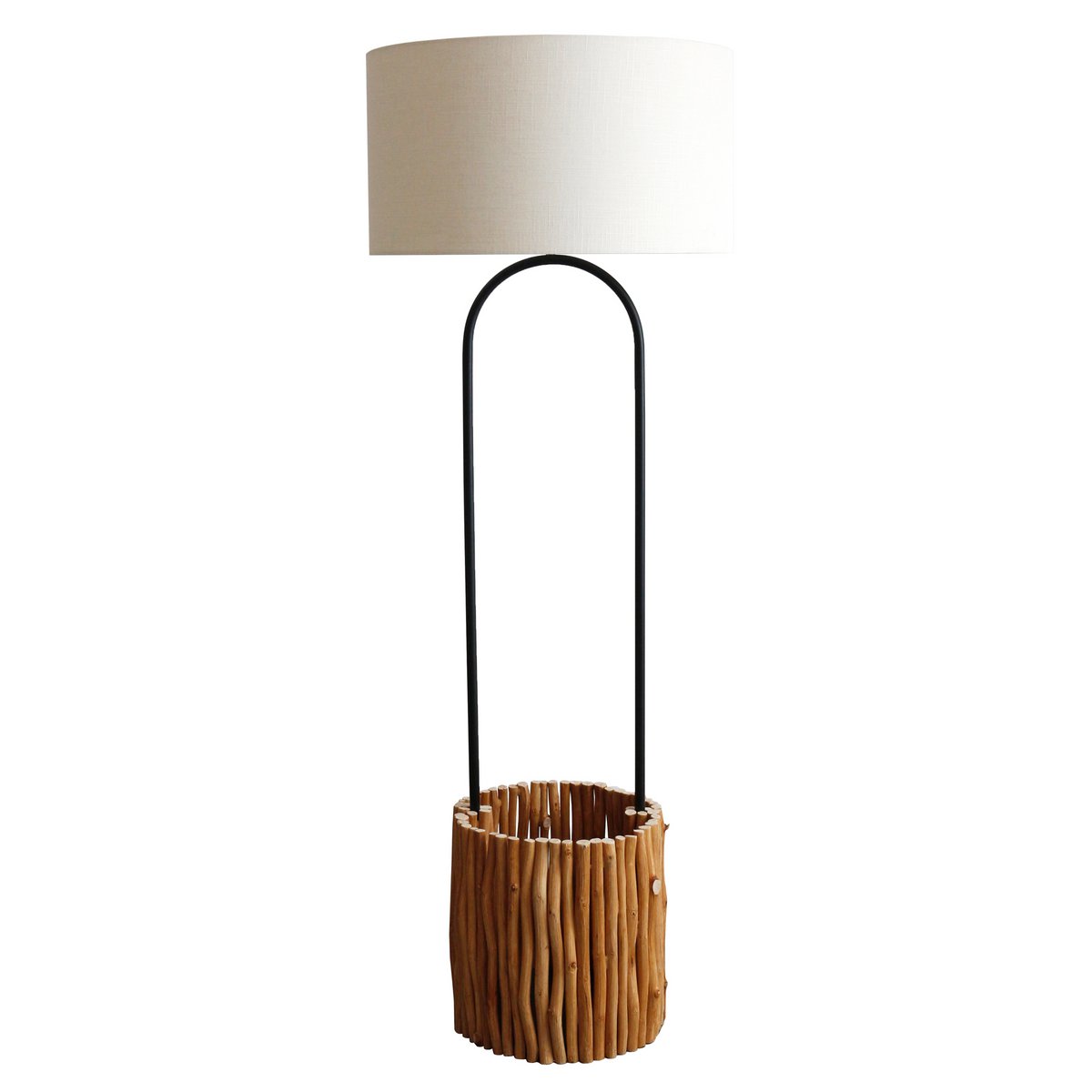 Vloerlamp drijfhout naturel/wit 155 cm met plantenmand