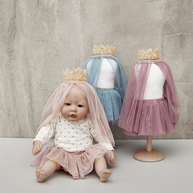 Poppenrok met sluier blauw 45cm