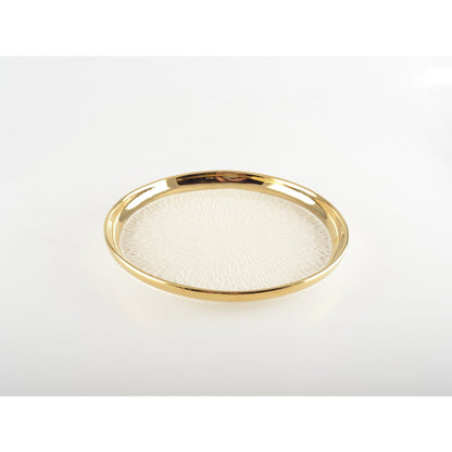Dessertborden 4 stuks 2 blauw 2 crème met gouden rand 20 cm