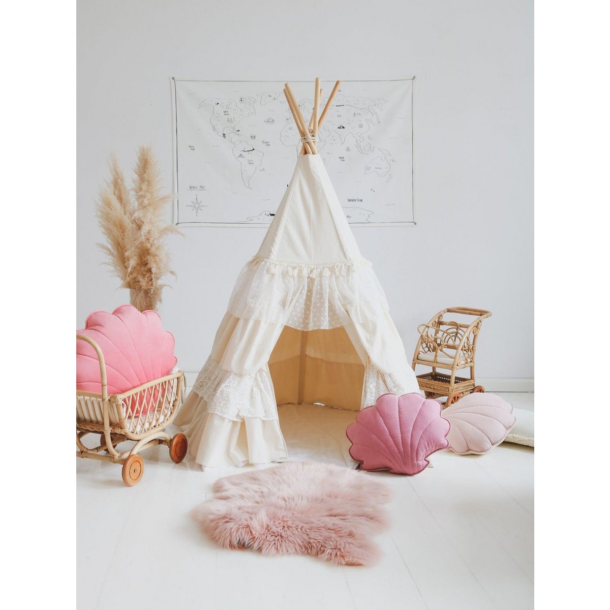 Shabby Chic Tipi Tent Met Ruches Voor Kinderkamer Decoratie