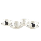 Koffiekopjes met kattenschotels set van 4 zwart wit