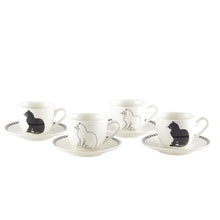 Koffiekopjes met kattenschotels set van 4 zwart wit