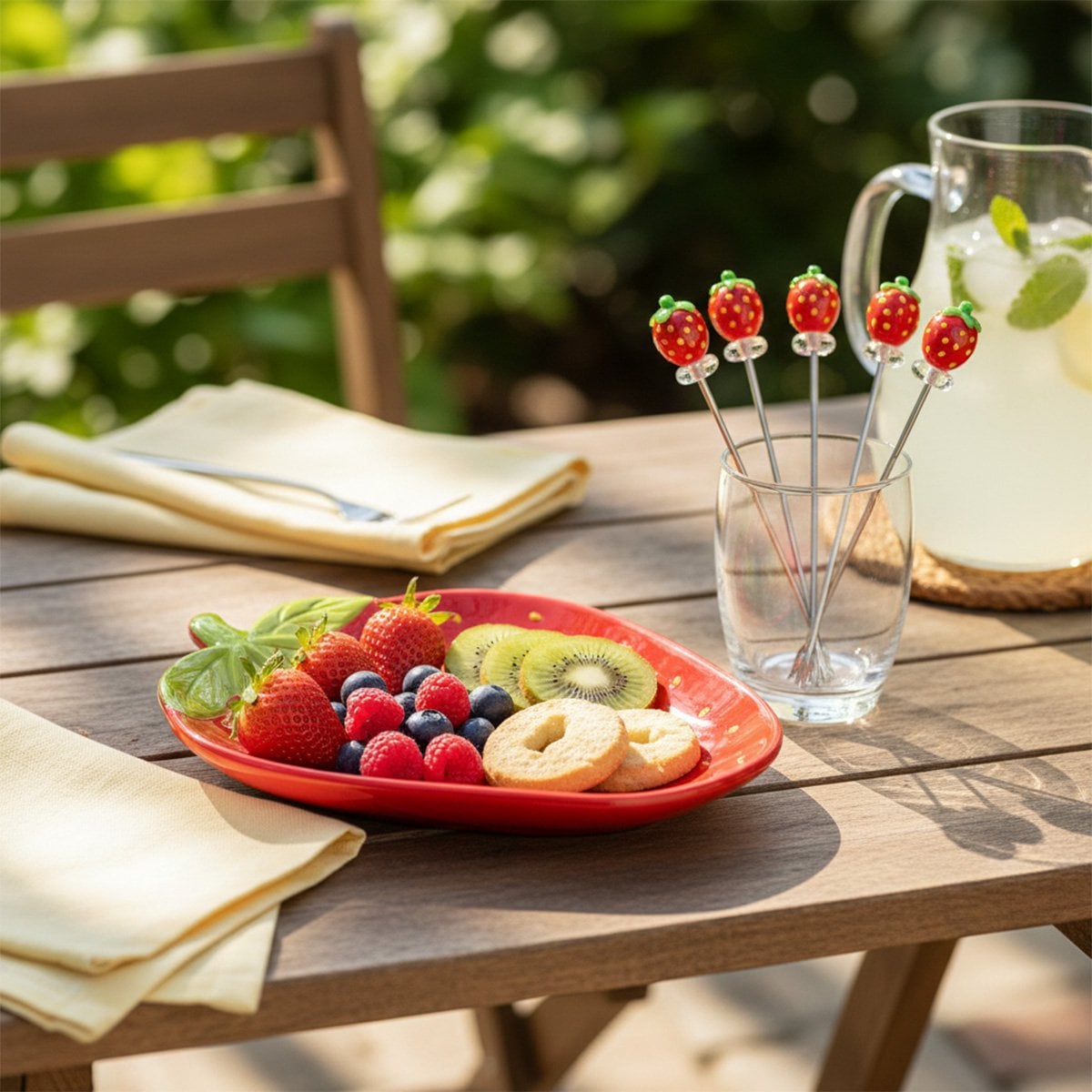 Tray with 4 strawberry appetizer picks