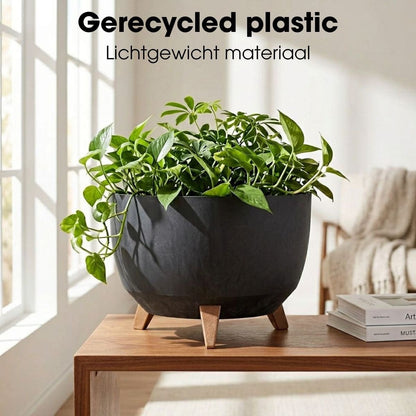 Plantenbak 40 cm rond zwart gerecycled plastic