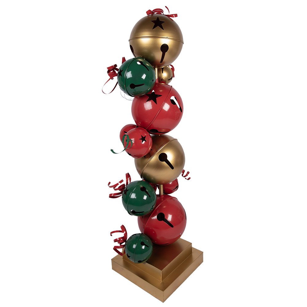 Kerstdecoratie pilaar 150 cm rood groen metaal