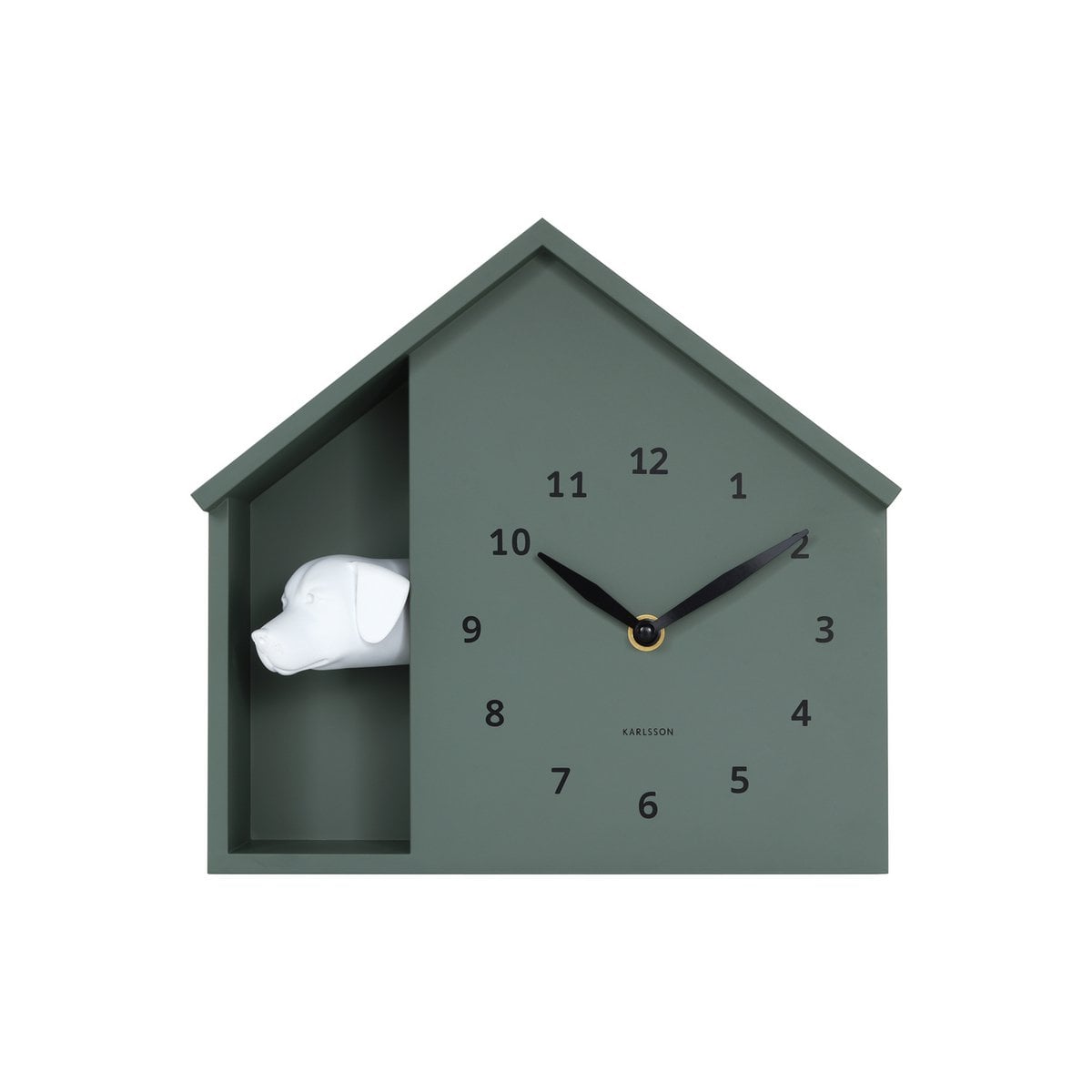 Wandklok huisvormig hond groen 26x29 cm