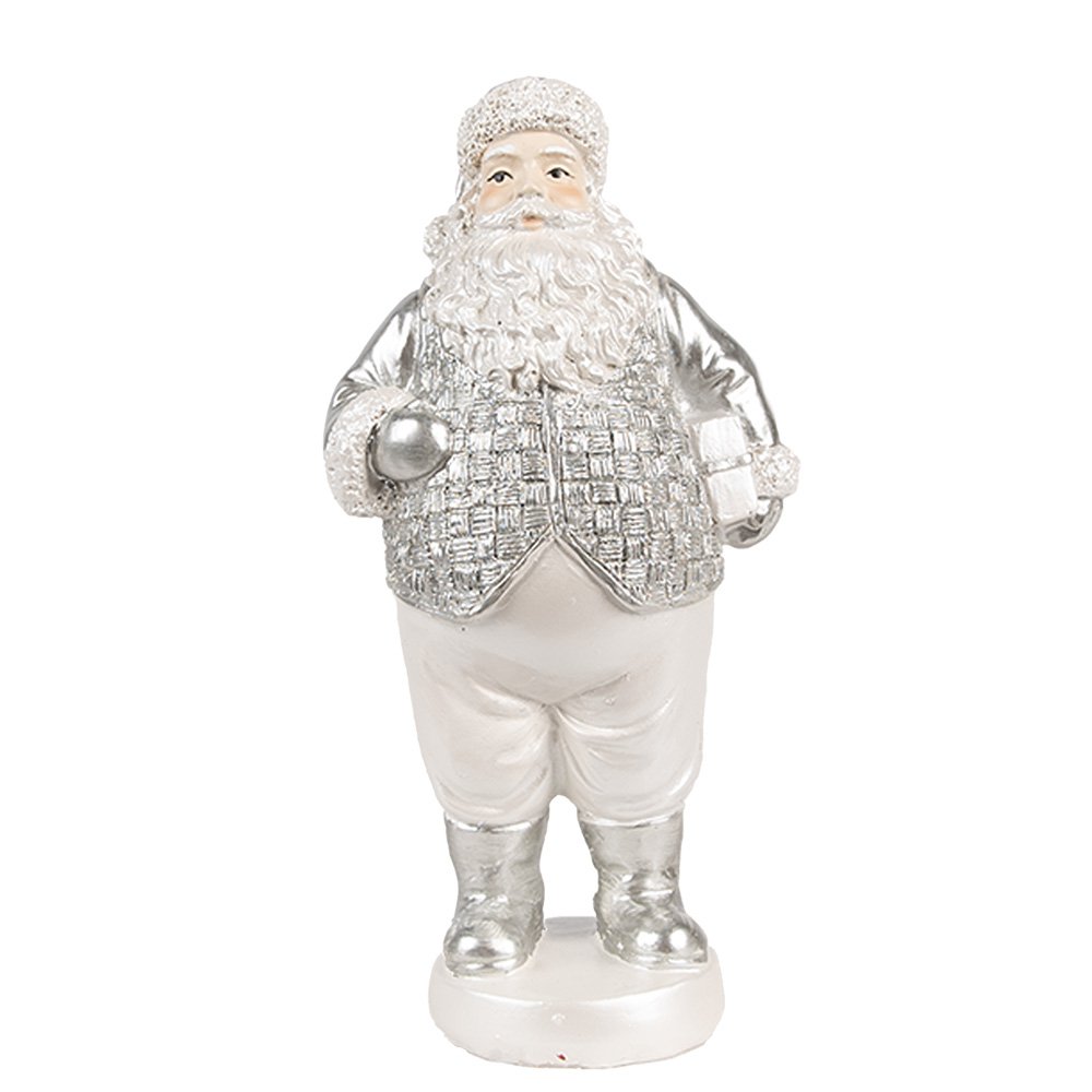 Kerstman beeld 16 cm zilver polyresin
