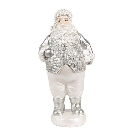 Kerstman beeld 16 cm zilver polyresin