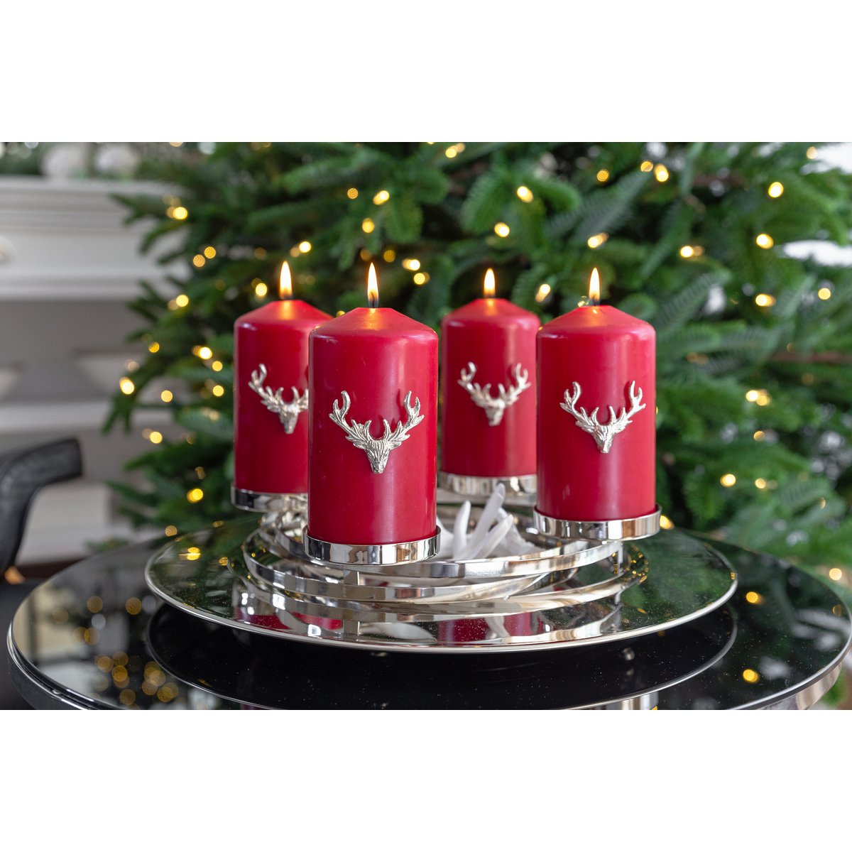 Kandelaars set van 3 eland aluminium zilver 4,5 cm