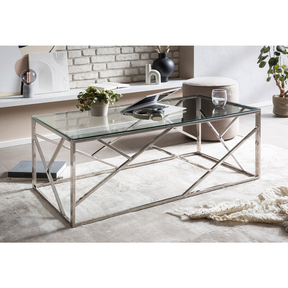 Salontafel 120x60 cm glas zilver