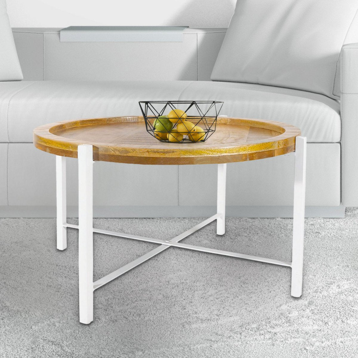 Salontafel 75 cm rond massief mangohout metalen frame