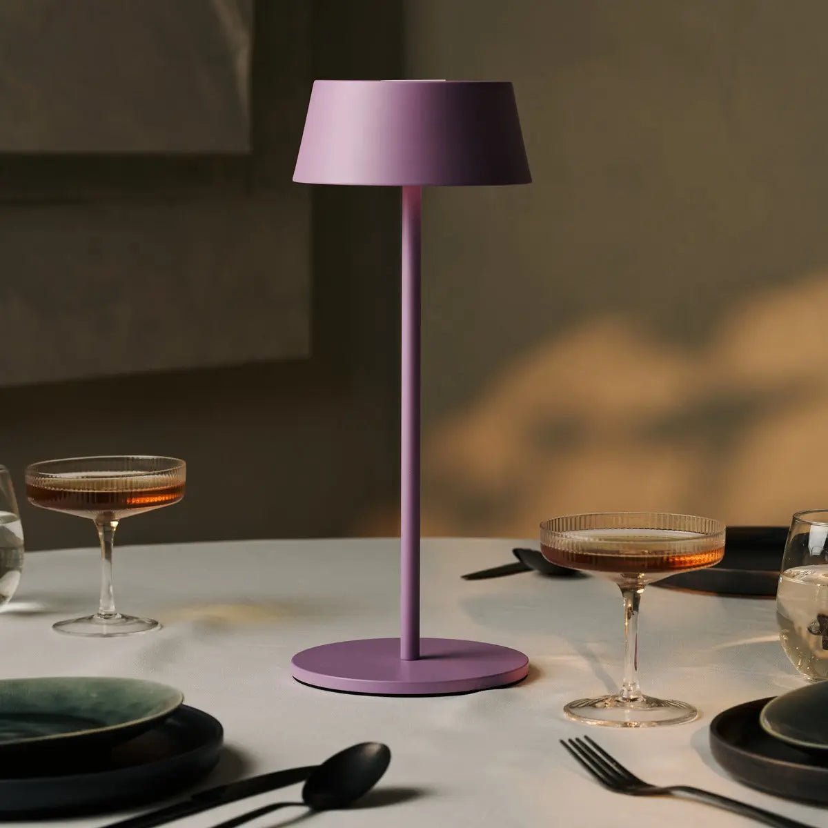 Hugo Violet Lilac Rechargeable Table Lamp - Stylish, dimmable lamp & wireless