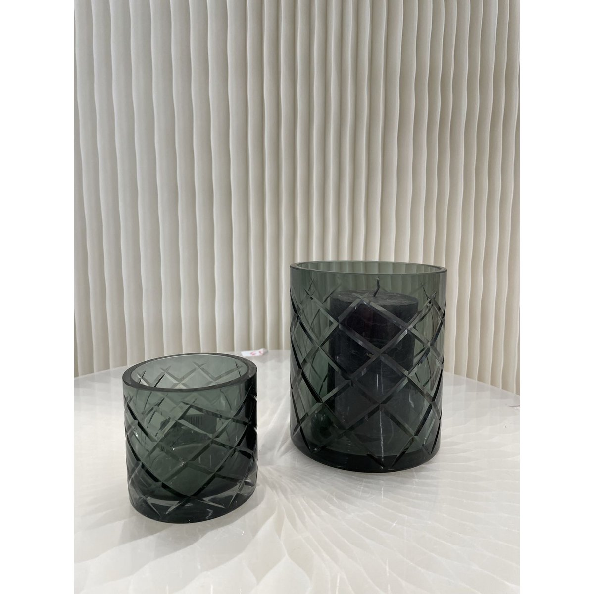 Windlicht kristalglas 5x8 cm blauw