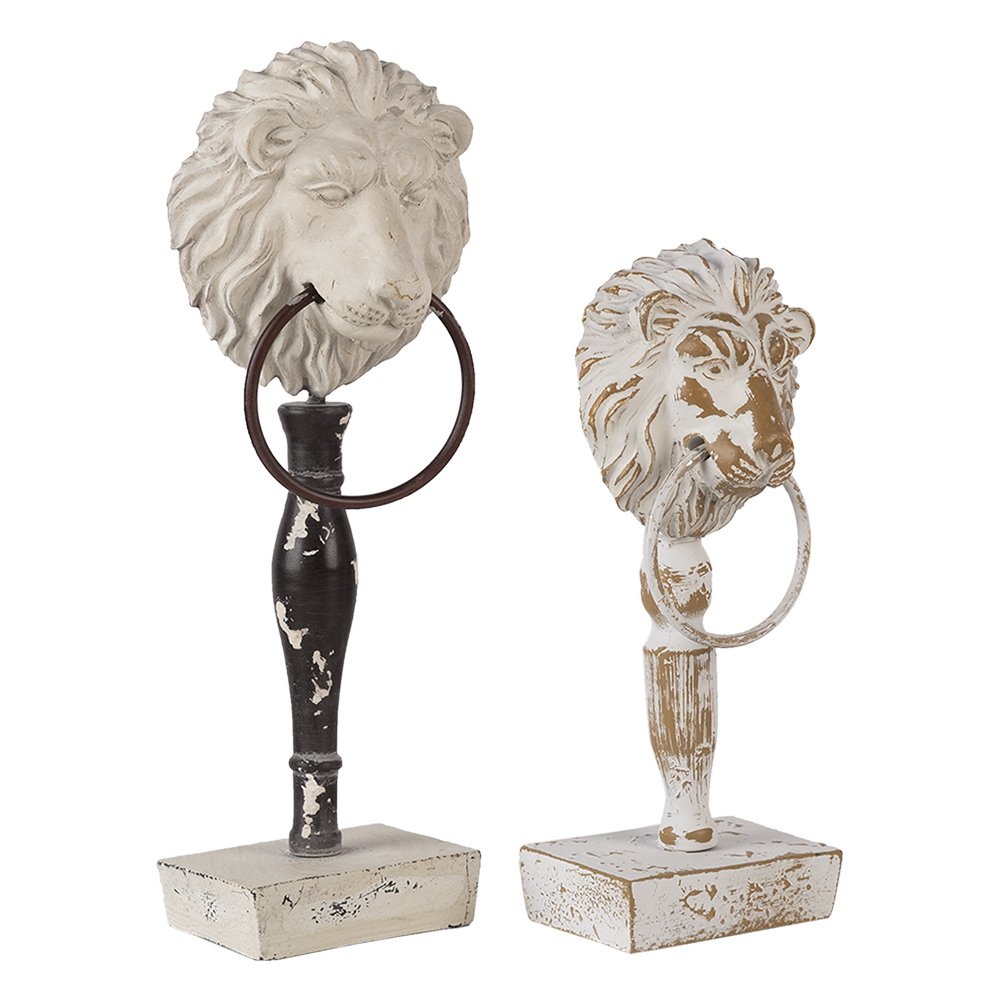 Decoratie beelden set van 2 leeuw hout wit zwart