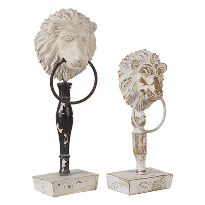 Decoratie beelden set van 2 leeuw hout wit zwart