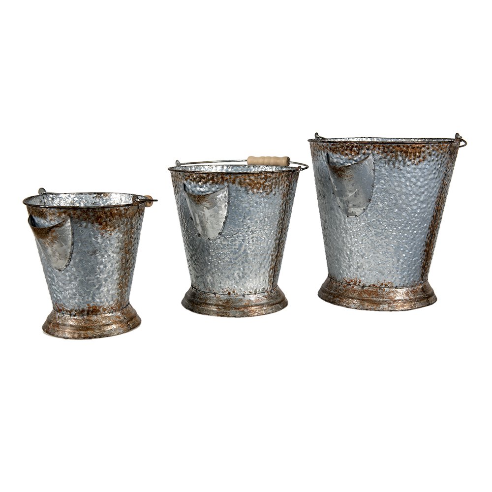 Decorative Bucket Set of 3 Ø 26x28 cm Grey Brown Iron Buckets