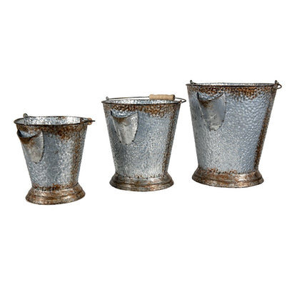 Decorative Bucket Set of 3 Ø 26x28 cm Grey Brown Iron Buckets