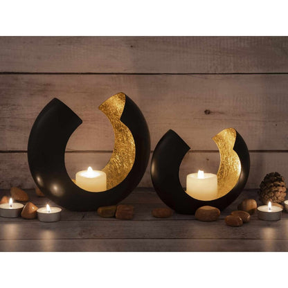 Kaarsenhouder set 2 stuks zwart goud 21x17x11 cm