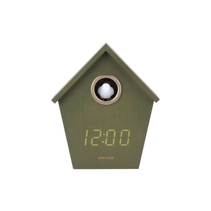 Wekker hout groen koekoek LED