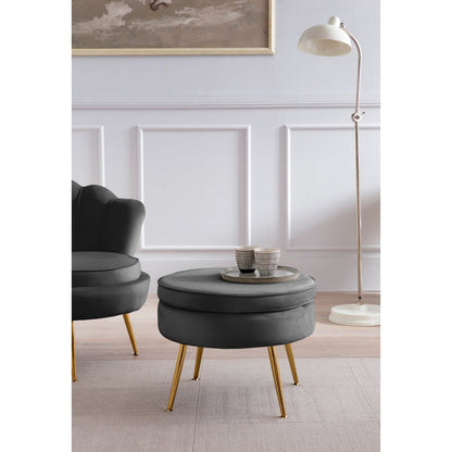 Round pouffe in black velvet