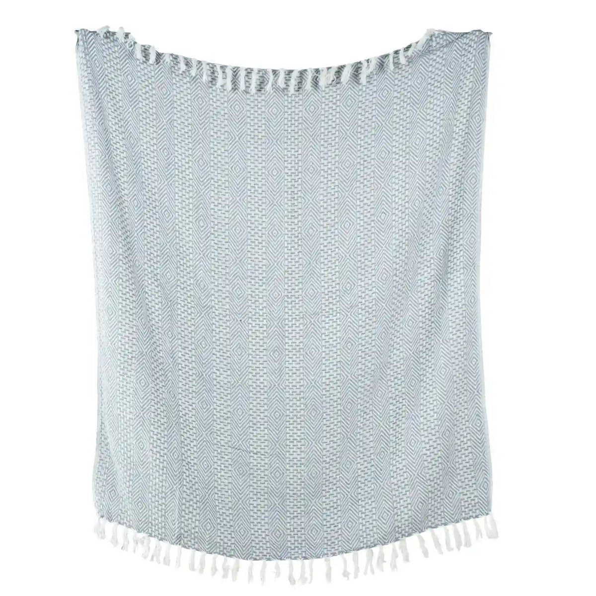 Light Blue Plaid / Sofa Throw – Geometric Pattern with Fringes – 125x155 cm – Urbane Hide