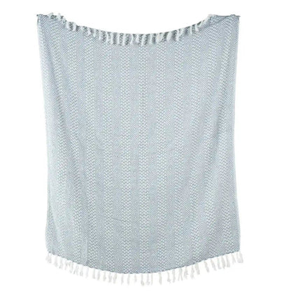 Light Blue Plaid / Sofa Throw – Geometric Pattern with Fringes – 125x155 cm – Urbane Hide