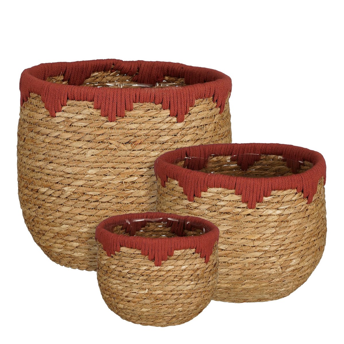 Plantenmand set van 3 zeegras H24 cm rood bruin