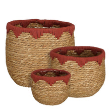 Plantenmand set van 3 zeegras H24 cm rood bruin