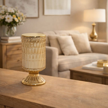 Geurkaars katoenbloem goud glas 18cm