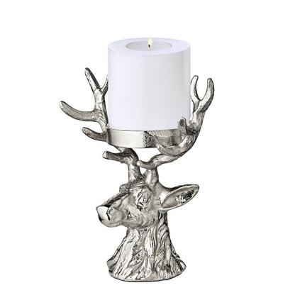 Kandelaar hert 20 cm aluminium zilver