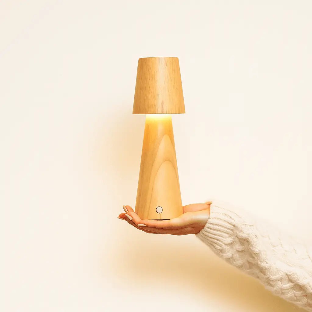 Tafellamp draadloos dimbaar USB-C rubberwood acryl 26cm