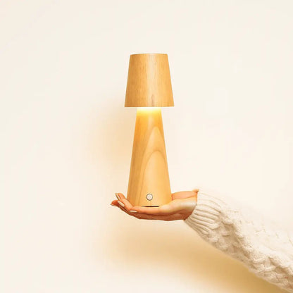 Tafellamp draadloos dimbaar USB-C rubberwood acryl 26cm