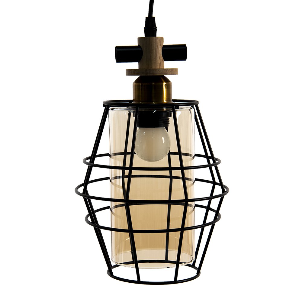Hanglamp 18x18x31 cm zwart metaal goudaccenten