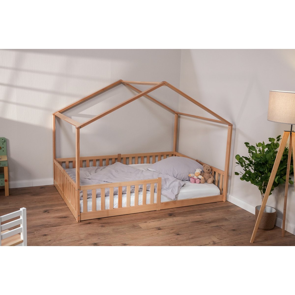 Tissi® vloerbed / huisbed Enno 90x200 cm Beech Nature incl. Opt. Dak