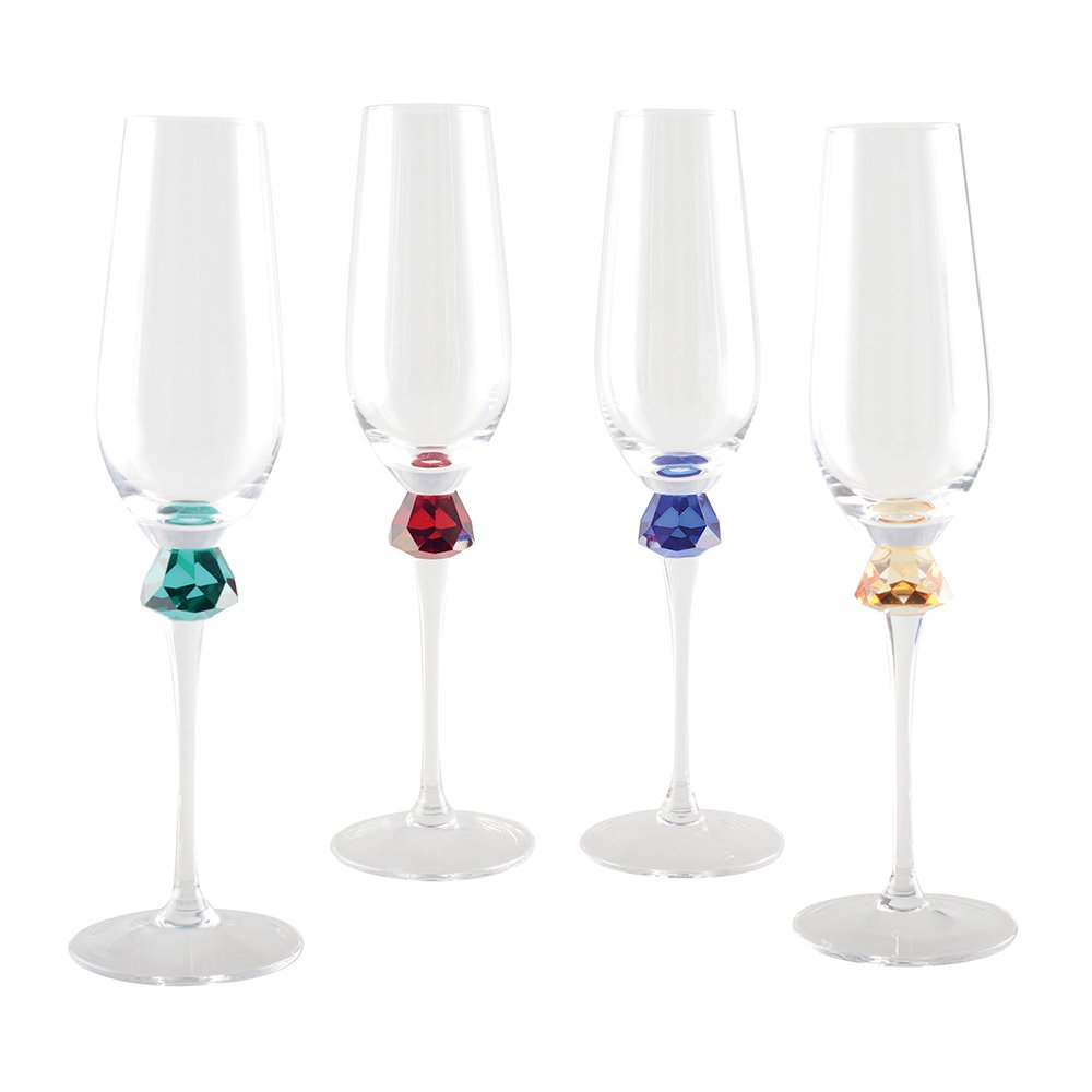 Champagne fluiten set van 4 diamantvoet gekleurd